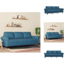 Canapé à 3 places Bleu 180 cm Velours - Canapé Trois Places - Canapé Velours - Canapé Bleu - Meuble Salon - Canapé Design