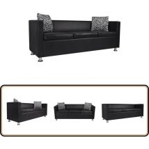 Canapé à 3 places cuir artificiel noir - Canapé 3 Places - Canapé Cuir Artificiel - Canapé Noir - Canapé Confortable - Canapé Moderne