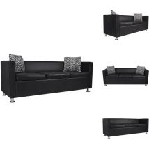 Vidaxl - Canapé à 3 places cuir artificiel noir - Canapé 3 Places - Canapé Cuir Artificiel - Canapé Noir - Canapé Confortable - Canapé Moderne
