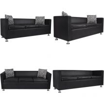 Canapé à 3 places cuir artificiel noir - Canapé 3 Places - Canapé Cuir Artificiel - Canapé Noir - Canapé Confortable - Canapé Moderne - Home & Living