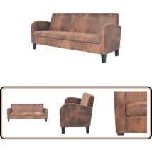 Canapé à 3 places Daim synthétique Marron - Canapé Trois Places - Canapé Cuir Synthétique - Canapé Marron - Canapé Moderne - Canapé Design