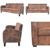 Canapé à 3 places Daim synthétique Marron - Canapé Trois Places - Canapé Cuir Synthétique - Canapé Marron - Canapé Moderne - Canapé Design - Home &