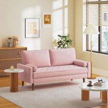 Keepbuying - Canapé à 3 places en Tissu Lin Moderne avec Accoudoirs,Pieds Bois Massif - 173 x 77 x 84cm - Rose