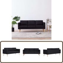 Canapé à 3 places Tissu Noir - Canapé Trois Places - Canapé Moderne - Canapé Noir - Canapé Tissu - Canapé Salle Séjour