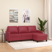 Design In - Canapé à 3 places,Sofa pour Salon,Banquette repose-pieds Rouge bordeaux 180 cm Similicuir CFW18266