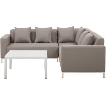 Ensemble de Jardin Canapé d'Angle Droit Beige Modulable avec Table Basse Belize