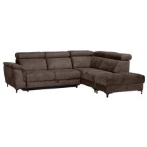 Canapé angle droit convertible coffre pouf microfibre marron – merrin