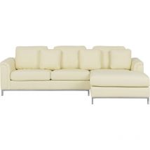 Canapé Angle à Gauche en Cuir Véritable Beige Dossier Matelassé Housses Amovibles Oslo