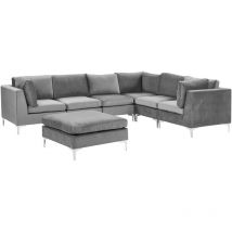 Canapé d'Angle Modulable Côté Gauche 6 Places en Velours Gris avec Pouf Ottoman Look Tendance et Qualité pour Salon Moderne et Glamour Beliani