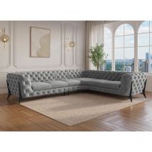 Deco In Paris - carmen - Canapé capitonné chesterfield d'angle réversible en velours gris carmen