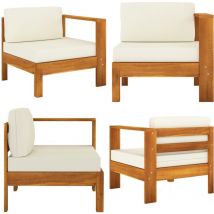 Canapé central avec 1 accoudoir Blanc crème Acacia solide - Canapé Extérieur - Mobilier De Jardin - Canapé Acacia - Canapé Confortable - Salon De