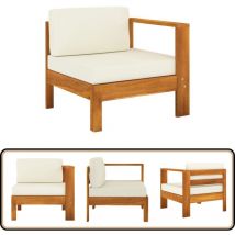 Canapé central avec 1 accoudoir Blanc crème Acacia solide - Canapé Extérieur - Mobilier De Jardin - Canapé Acacia - Canapé Confortable - Salon De