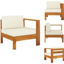 Canapé central avec 1 accoudoir Blanc crème Acacia solide - Canapé Extérieur - Mobilier De Jardin - Canapé Acacia - Canapé Confortable - Salon De