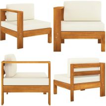 Canapé central avec 1 accoudoir Blanc crème Bois d'acacia - Canapé Extérieur - Mobilier De Jardin - Canapé Acacia - Canapé Design - Salon De Jardin