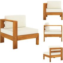 Canapé central avec 1 accoudoir Blanc crème Bois d'acacia - Canapé Extérieur - Mobilier De Jardin - Canapé Acacia - Canapé Design - Salon De Jardin