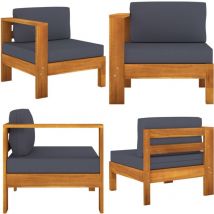 Canapé central avec 1 accoudoir Gris foncé Acacia solide - Canapé Extérieur - Mobilier De Jardin - Canapé Acacia - Canapé Confortable - Salon De
