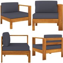 Canapé central avec 1 accoudoir Gris foncé Acacia solide - Canapé Extérieur - Canapé Jardin - Mobilier De Jardin - Acacia Massif - Canapé Confortable