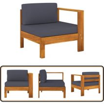 Canapé central avec 1 accoudoir Gris foncé Acacia solide - Canapé Extérieur - Canapé Jardin - Mobilier De Jardin - Acacia Massif - Canapé Confortable