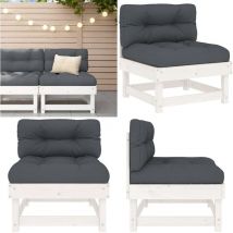 Canapé central avec coussins blanc bois de pin massif - Canapé Extérieur - Mobilier De Jardin - Canapé Sectionnel - Canapé En Bois - Meubles De