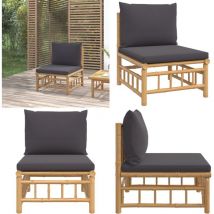 Canapé central de jardin avec coussins gris foncé bambou - Canapé De Jardin - Mobilier De Jardin - Canapé Extérieur - Bamboo Furniture - Chaise