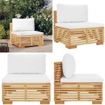 Canapé central de jardin et coussins crème Bois de teck massif - Canapé De Jardin - Canapé Extérieur - Meubles De Jardin - Meubles D'extérieur - Teck