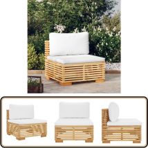 Canapé central de jardin et coussins crème Bois de teck massif - Canapé De Jardin - Canapé Extérieur - Meubles De Jardin - Meubles D'extérieur - Teck