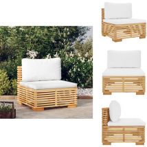 Canapé central de jardin et coussins crème Bois de teck massif - Canapé De Jardin - Canapé Extérieur - Meubles De Jardin - Meubles D'extérieur - Teck