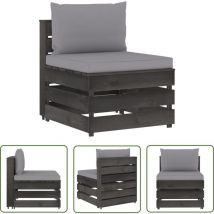 Hommoo - The Living Store Canapé central sectionnel avec coussins Bois imprégné de gris - Canapé Jardin - Mobilier De Jardin - Canapé Sectionnel