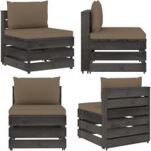 Canapé central sectionnel avec coussins Bois imprégné de gris - Canapé Jardin - Mobilier De Jardin - Canapé En Bois - Canapé Sectionnel - Ameublement