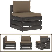 Canapé central sectionnel avec coussins Bois imprégné de gris - Canapé Jardin - Mobilier De Jardin - Canapé En Bois - Canapé Sectionnel - Ameublement