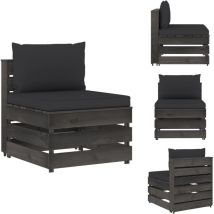 Canapé central sectionnel avec coussins Bois imprégné de gris - Canapé Jardin - Mobilier De Jardin - Canapé En Bois - Canapé Sectionnel - Ameublement