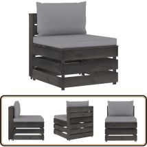Canapé central sectionnel avec coussins Bois imprégné de gris - Canapé Jardin - Mobilier De Jardin - Canapé Sectionnel - Canapé Bois - Meubles De