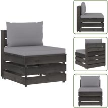 Canapé central sectionnel avec coussins Bois imprégné de gris - Canapé Jardin - Mobilier De Jardin - Canapé Sectionnel - Canapé Bois - Meubles De