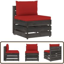Canapé central sectionnel avec coussins Bois imprégné de gris - Canapé Jardin - Mobilier De Jardin - Canapé Sectionnel - Canapé En Bois - Meubles De