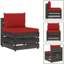 Canapé central sectionnel avec coussins Bois imprégné de gris - Canapé Jardin - Mobilier De Jardin - Canapé Sectionnel - Canapé En Bois - Meubles De