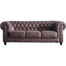 Fijalo - Canapé Chesterfield 3 Places Vintage Chocolat