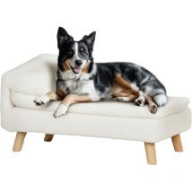Canapé chien méridienne style scandinave 2 coussins déhoussables bois aspect fourrure crème