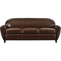 Rendez-vous Déco - Canapé 3 places marron en croute de cuir enduite - club