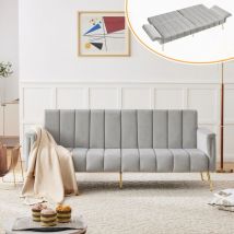 Canapé convertible 183 cm, 2 places, avec dossier et accoudoirs réglable, fonction de couchage, pieds métal dorés, meuble salon en velours - Gris
