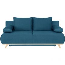 Canapé convertible 3 places avec coffre de rangement en tissu bleu canard - Laria