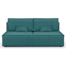 Homifab - Canapé convertible 3 places avec coffre de rangement en tissu bleu canard - Milla New