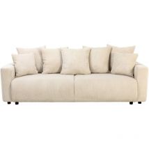 Homifab - Canapé convertible 3 places en velours côtelé beige avec coffre de rangement - Uma