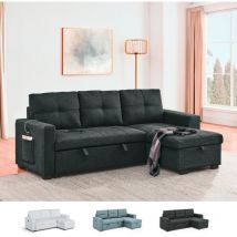 Modus Sofà - Canapé convertible 3 places avec méridienne et rangement usb-c bibliothèque Civis - Noir