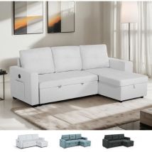 Modus Sofà - Canapé convertible 3 places avec méridienne et rangement usb-c bibliothèque Civis - Blanc