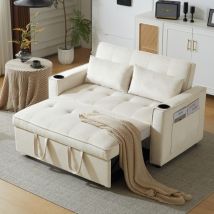 Canapé convertible, avec porte-gobelets et oreillers, velours, canapé convertible, adapté pour salon, chambre, home cinéma - Beige