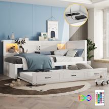 Redom - Canapé convertible, banquette-lit, méridienne, 90200cm, éclairage d'ambiance télécommandé, rangement de chevet, lit gigogne, prise + usb,