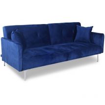 Cotecosy - Canapé convertible clic-clac 3 places Carla Velours Bleu