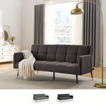 Canapé convertible en tissu 2-3 places accoudoirs pieds noirs dorés Mulier - Marron