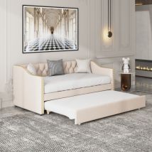 Wishdor - Lit gigogne Lit rembourré enfant 90 x 200 cm, beige