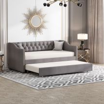 Wishdor - Lit gigogne Lit rembourré enfant 90 x 200 cm, gris